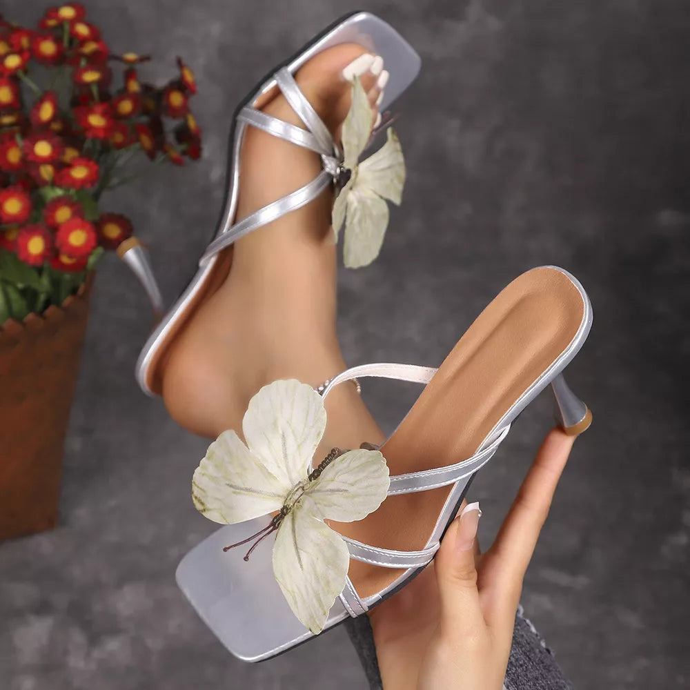 Women's Butterfly Flare Heel Sandals – Low Heel Whimsical Detail