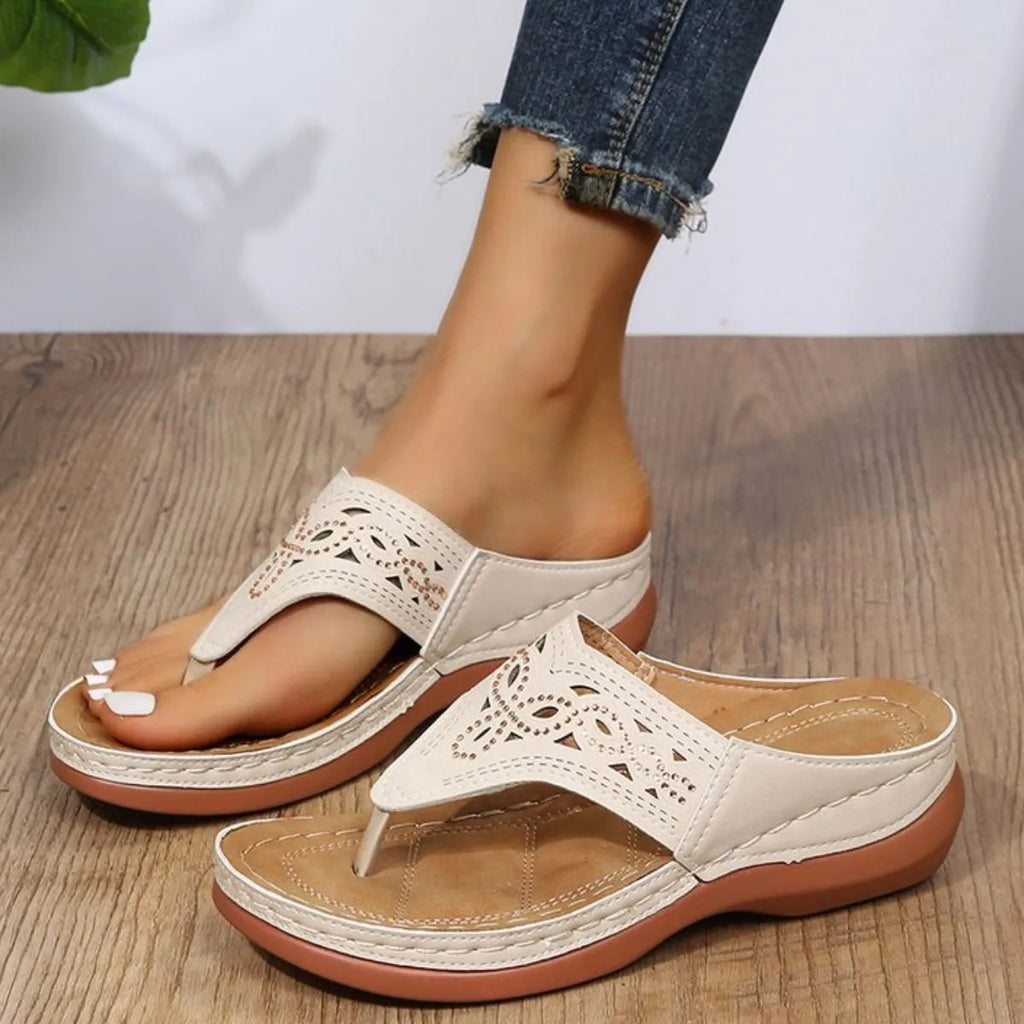 Women's Toe Post Platform Sandals – PU Leather Flat Thong Sandals