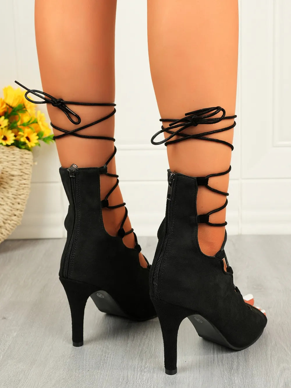 Women's Lace-Up High Heel Sandals – Suede & PU Leather