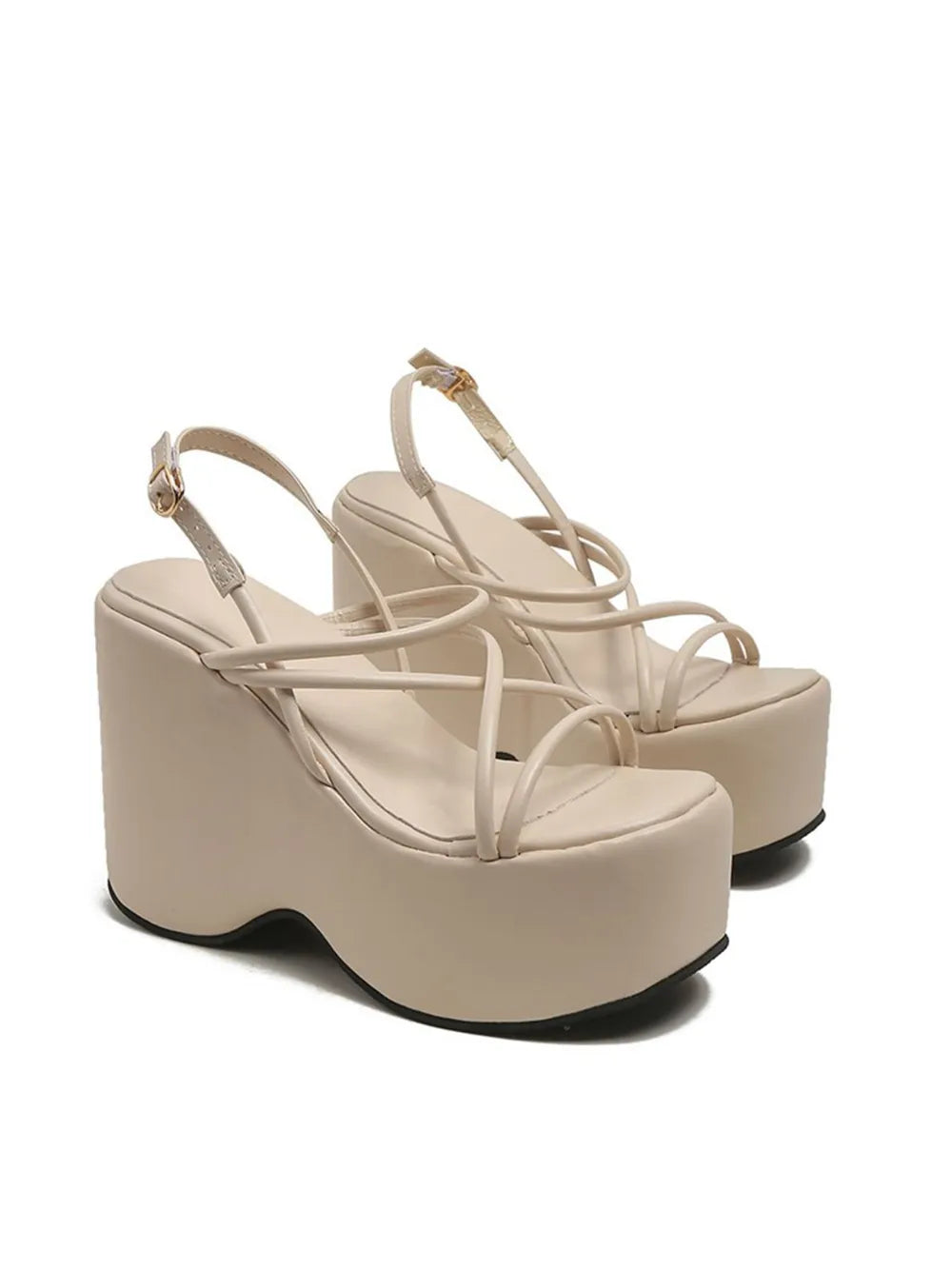 Women's Strappy Platform Wedge Sandals – High Heel PU Leather