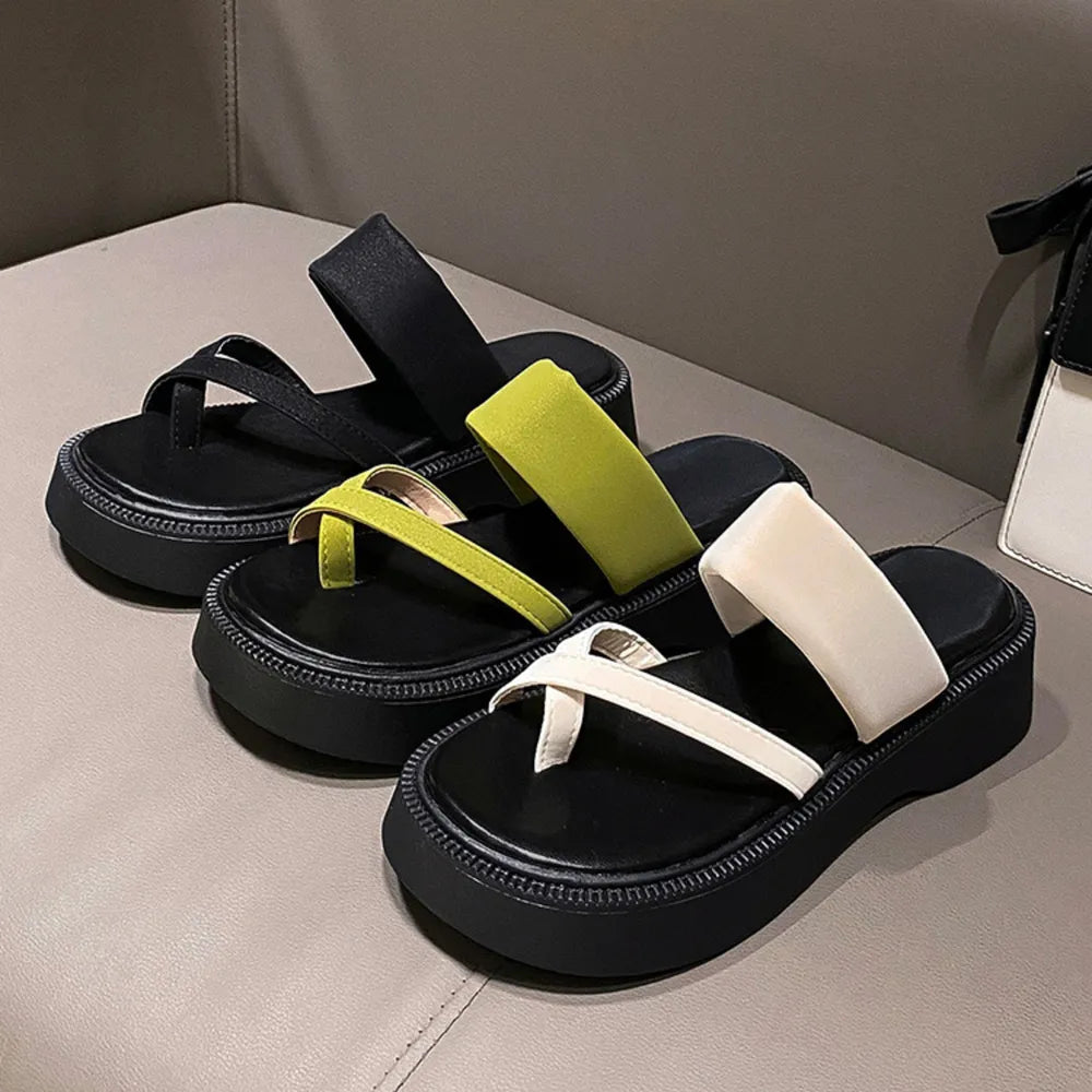 Women's Multi-Strap Flat Platform Sandals – Casual PU Leather