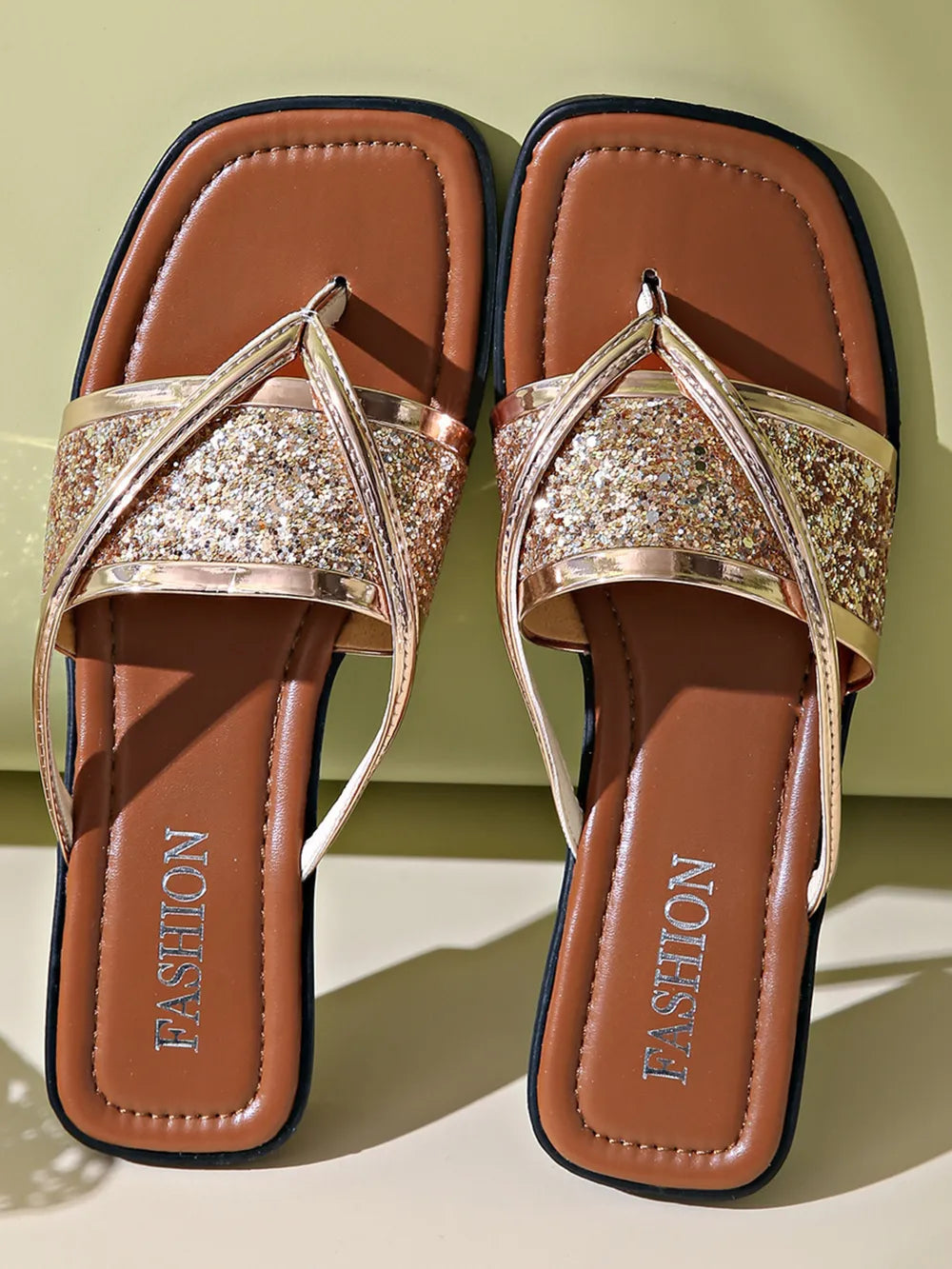 Women's Glitter Cross-Strap Flat Sandals