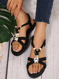 Women's Butterfly Embellished Flat Sandals – PU Leather Summer Shoes