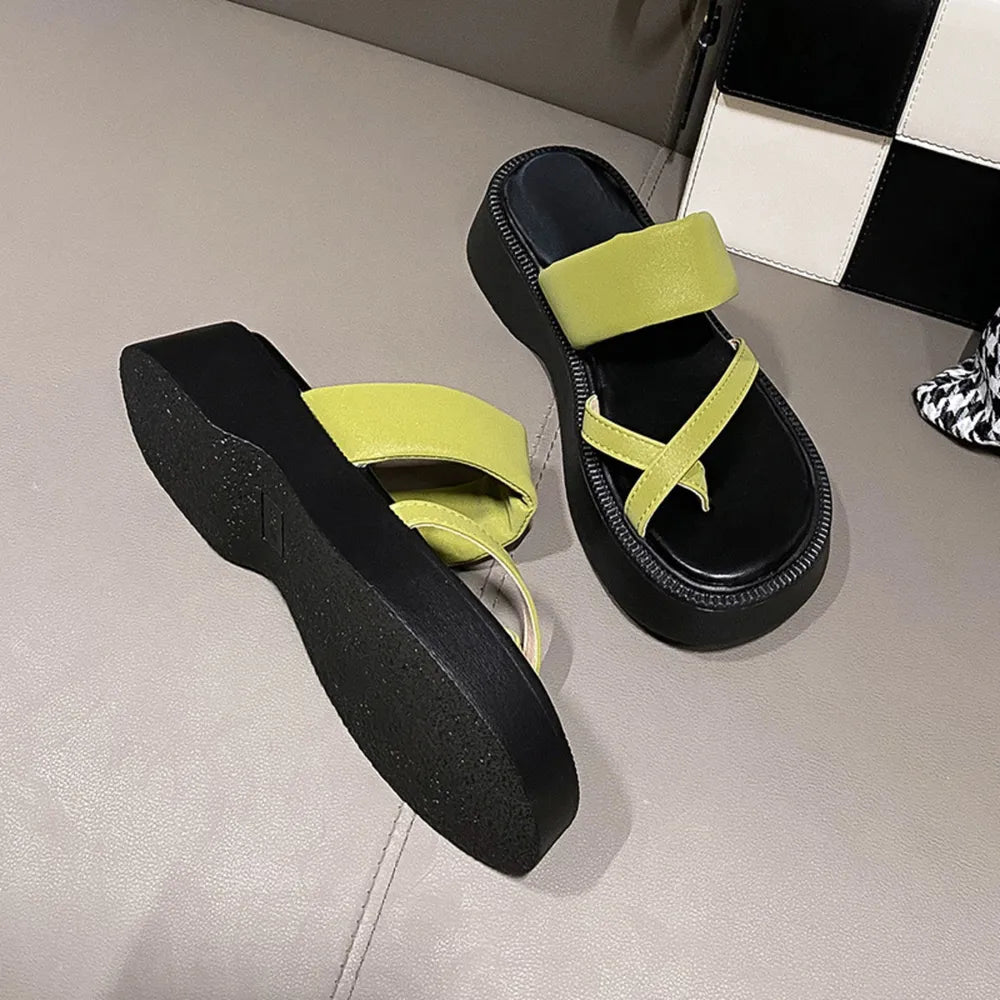 Women's Multi-Strap Flat Platform Sandals – Casual PU Leather