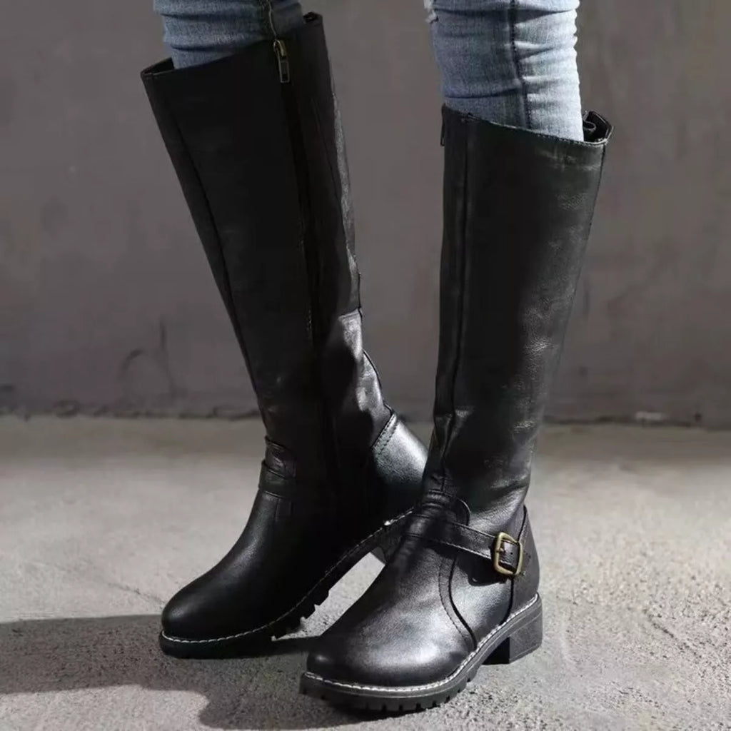 Women's Round Toe Block Heel Boots | PU Leather Low Heel Ankle Boots in 3 Colors EU 36-43