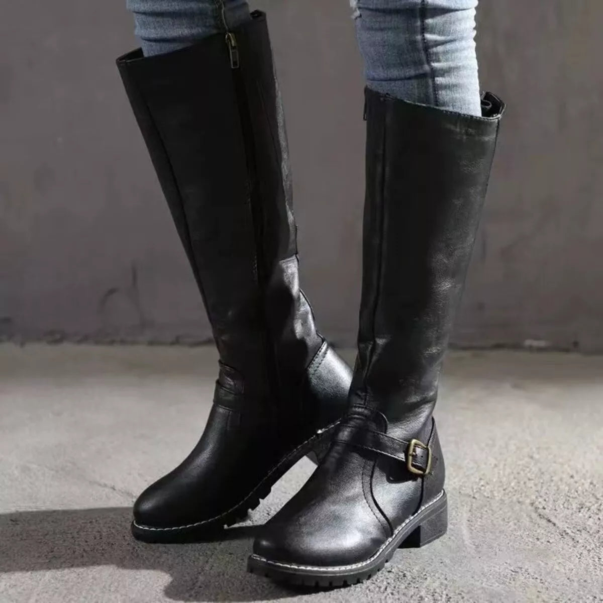 Women's Round Toe Block Heel Boots | PU Leather Low Heel Ankle Boots in 3 Colors EU 36-43