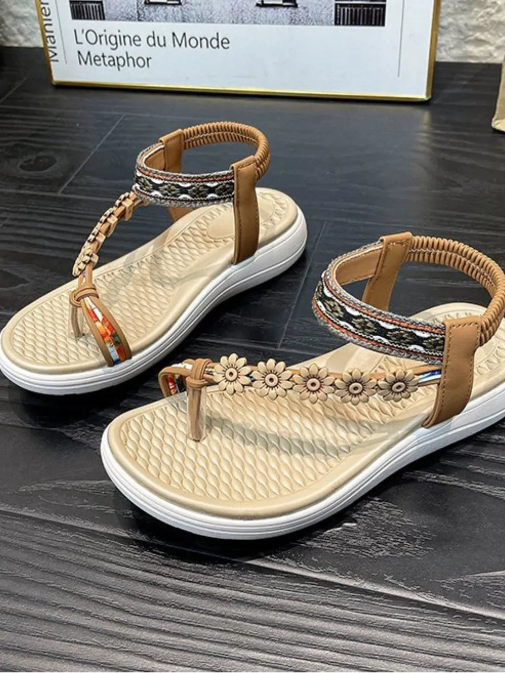 Women's Flower Ankle Strap Low Heel Sandals
