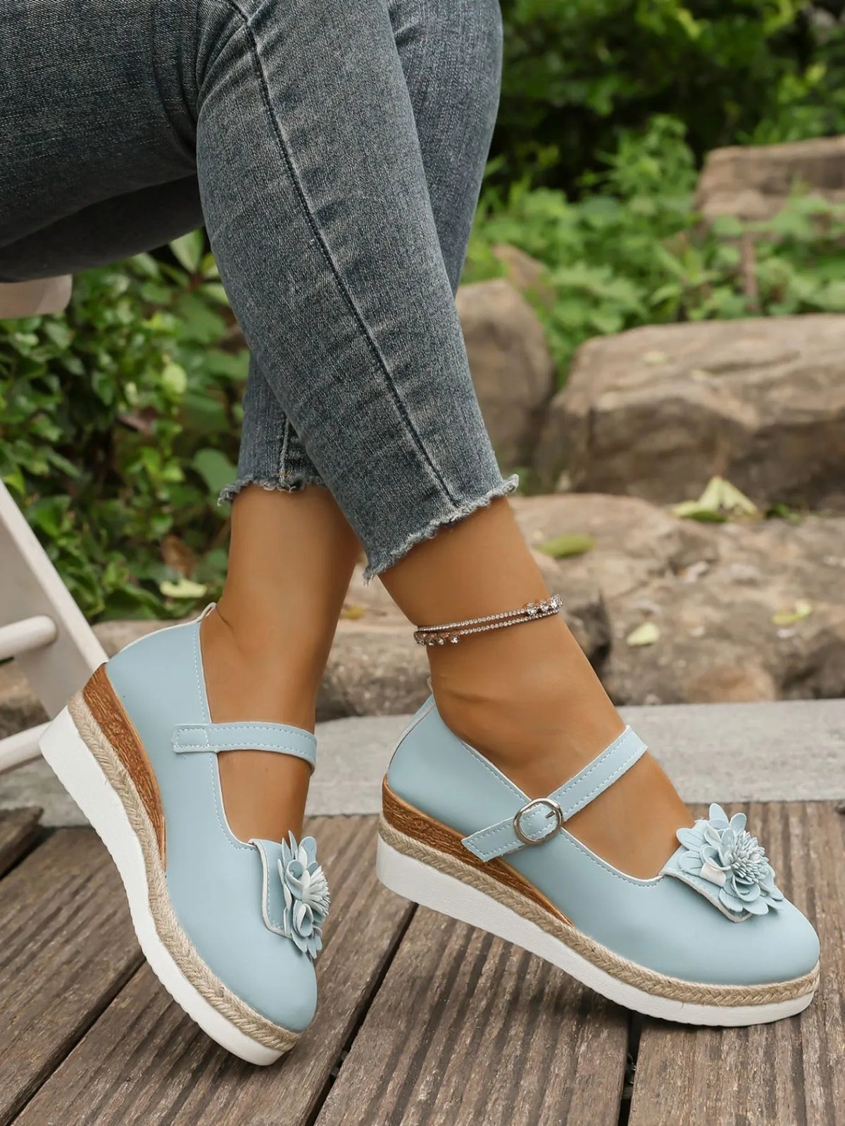 Women's Flower Embellished Mary Jane Loafers | Low Heel PU Leather Shoes