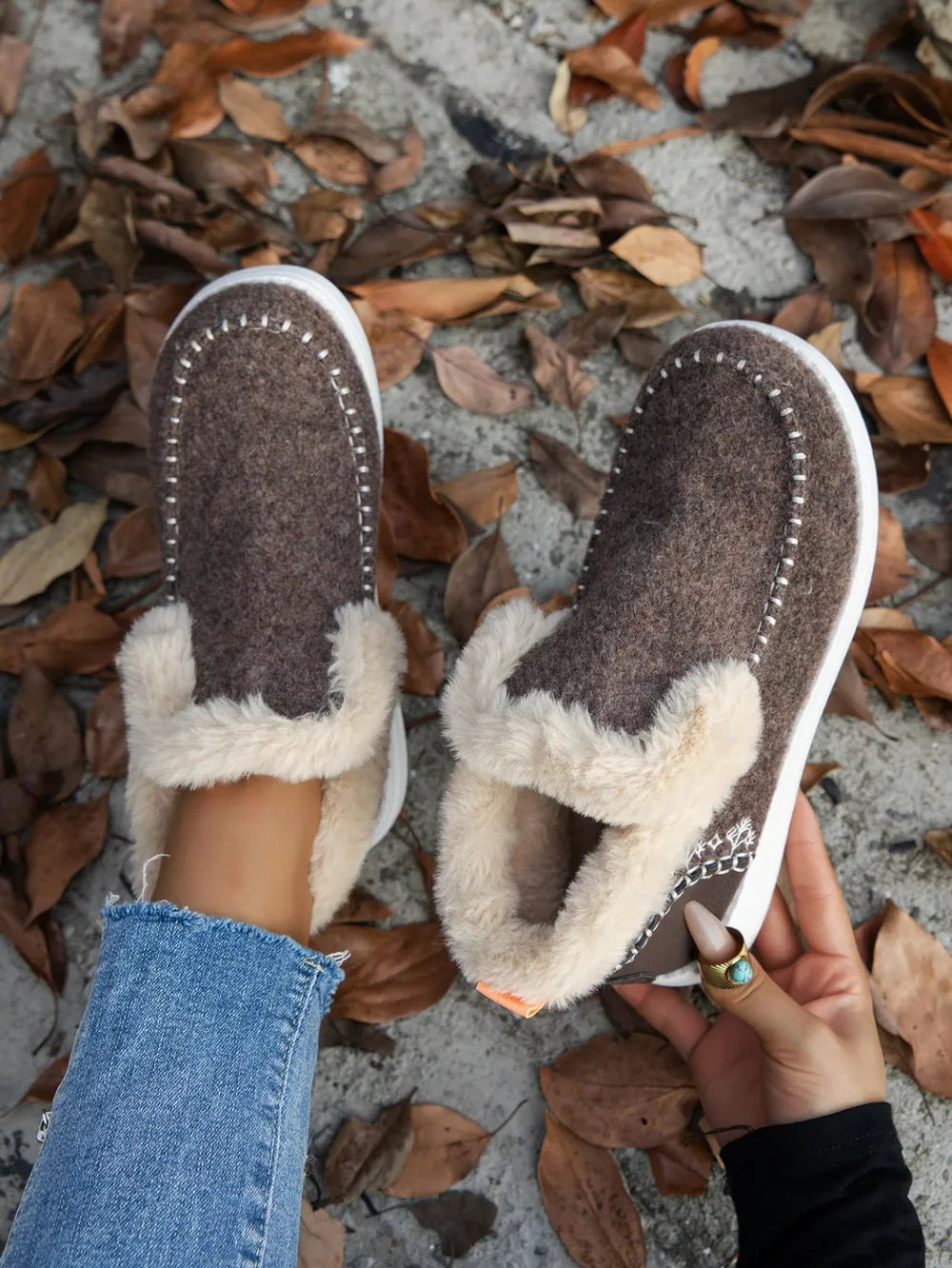 Women's Furry Suede Round Toe Flat Sneakers | Faux Fur Casual Shoes