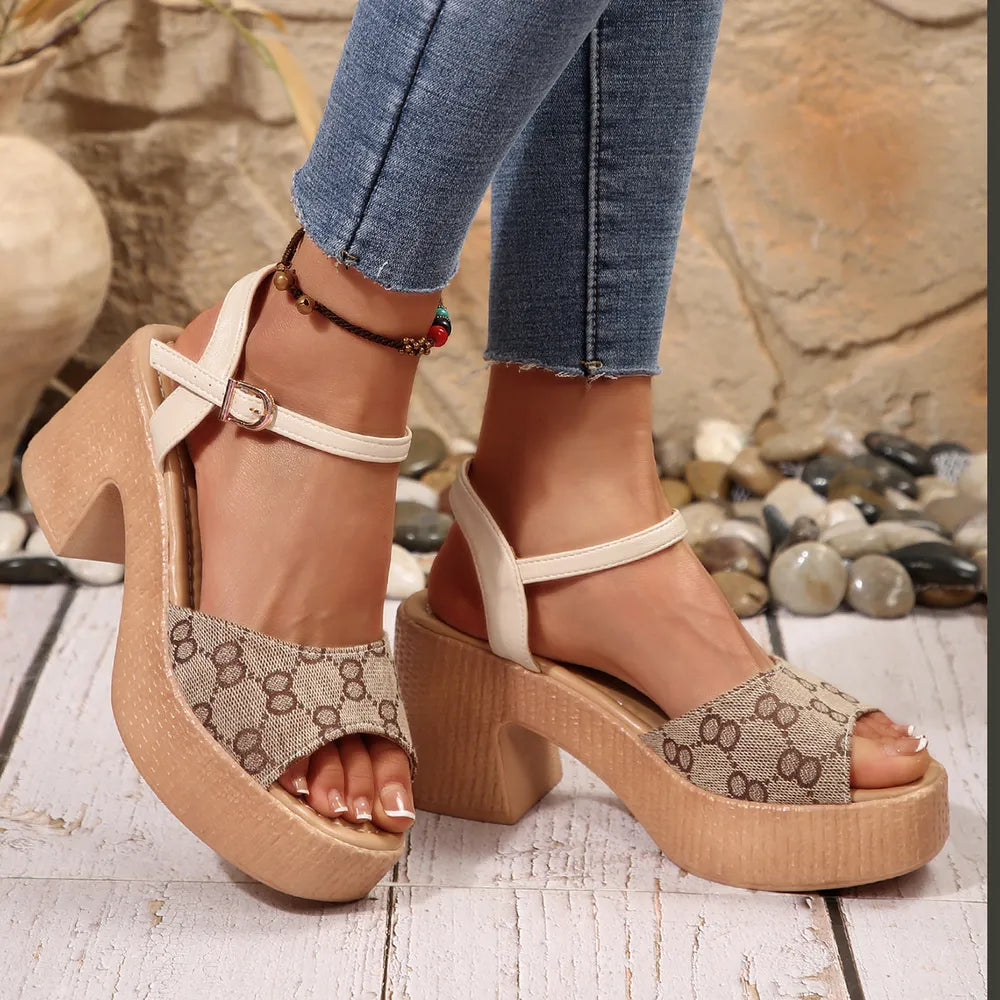 Open Toe Block Heels Sandals – Mid Heel PU Leather
