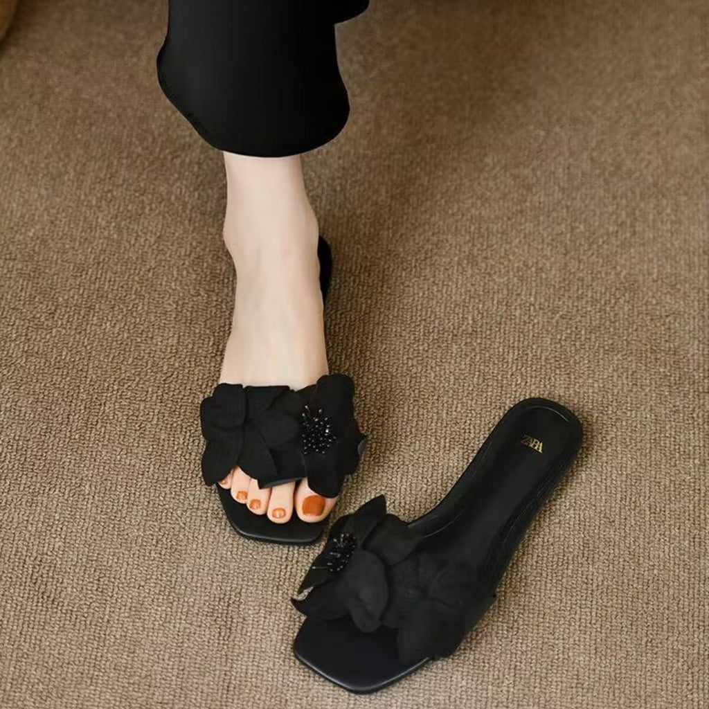 Flower Open Toe Flat Sandals
