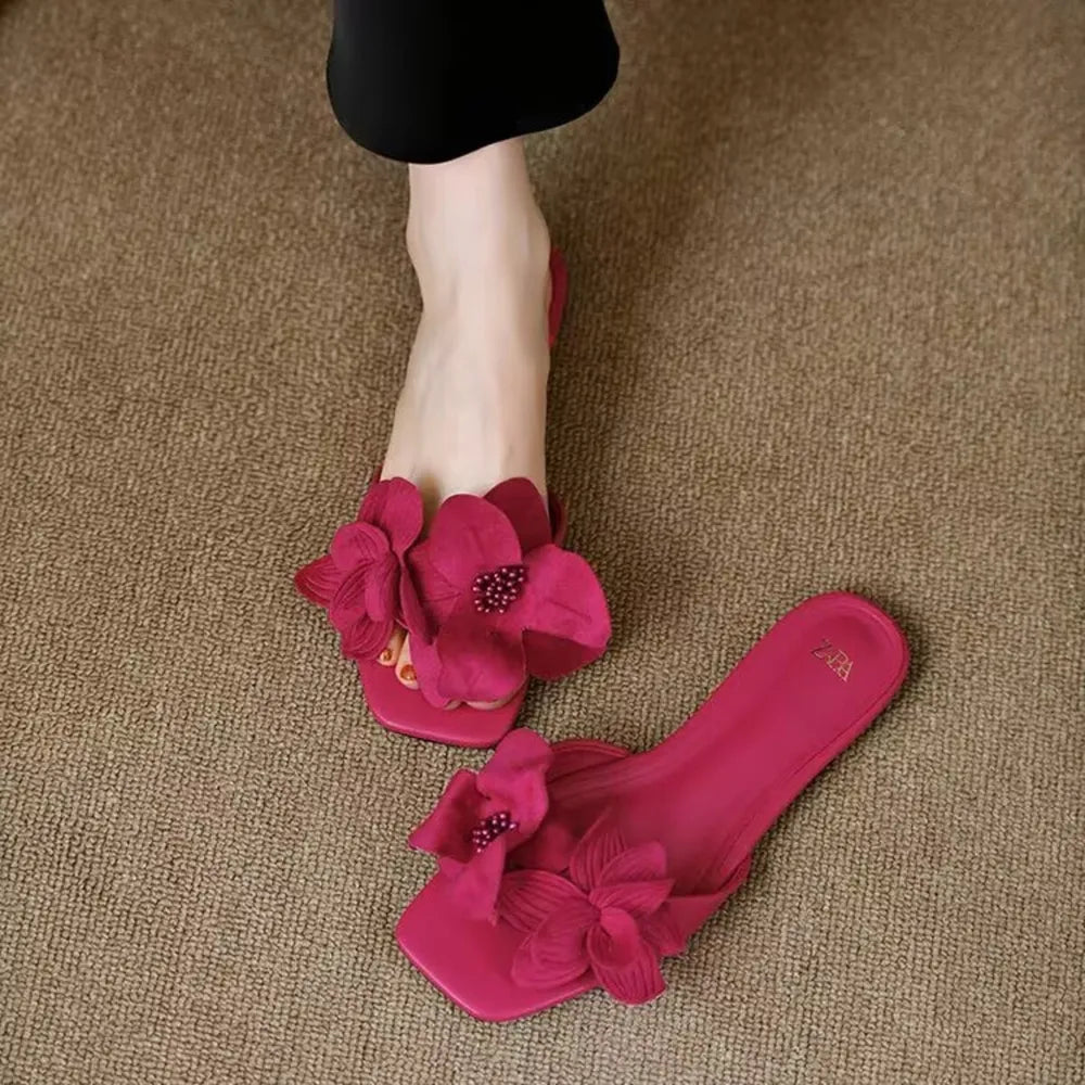 Flower Open Toe Flat Sandals