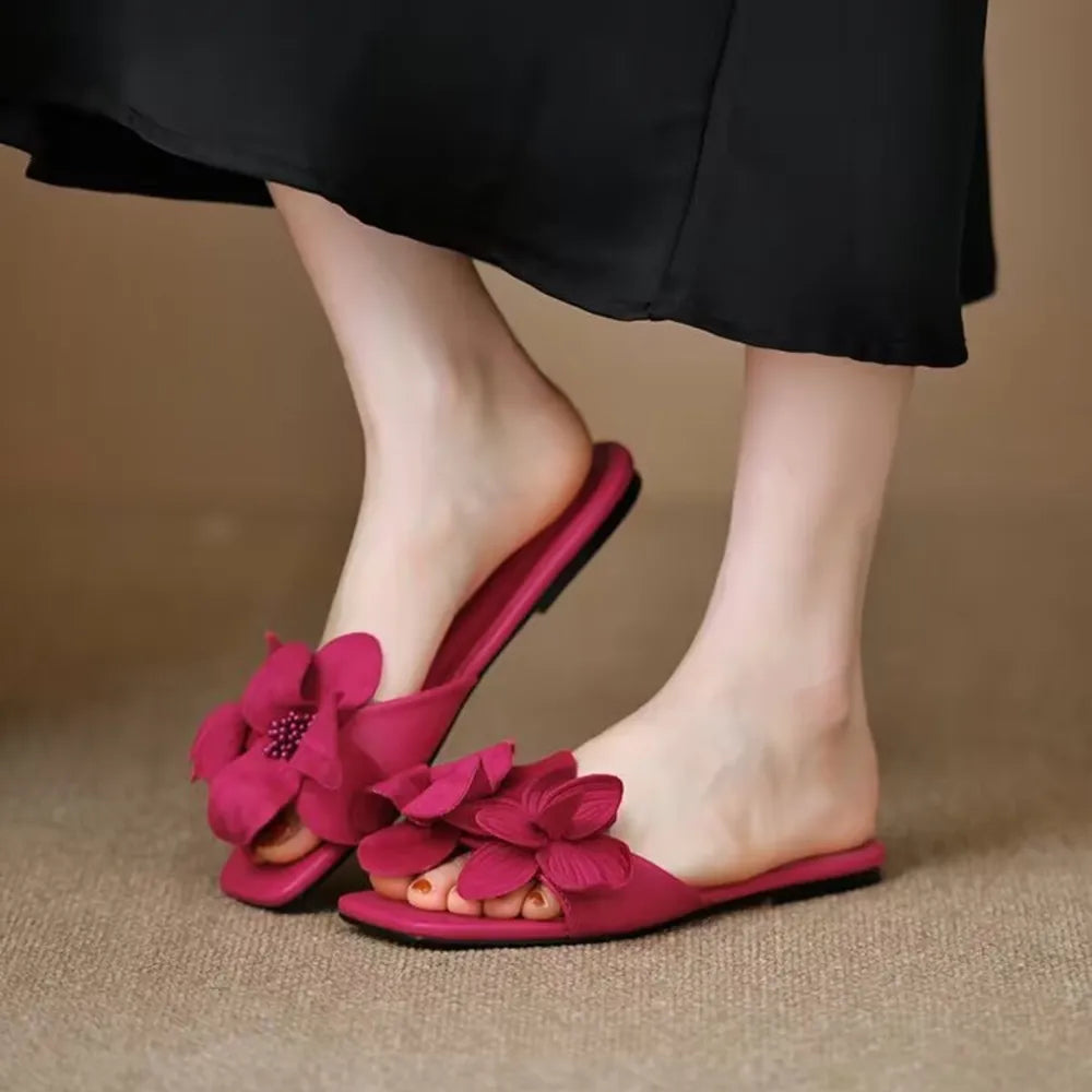 Flower Open Toe Flat Sandals