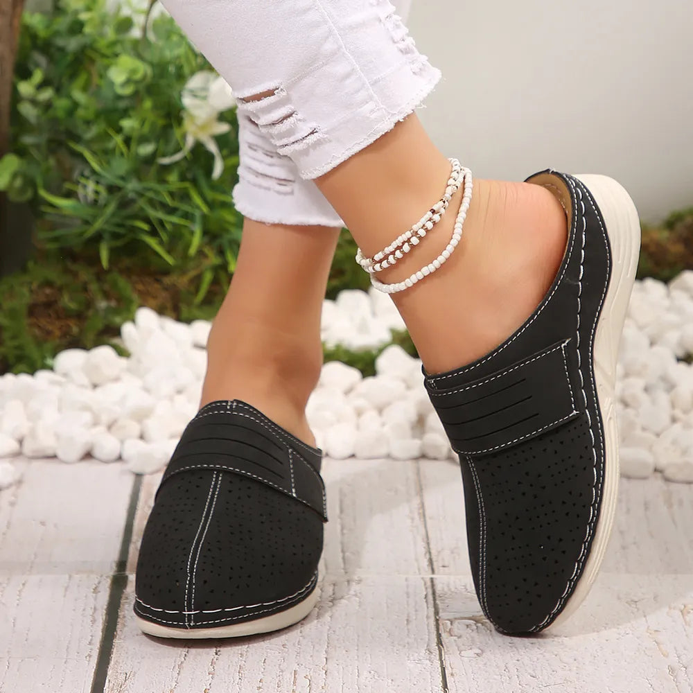 Women's Round Toe Wedge Sandals – Low Heel PU Leather