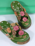 Women's Floral Flat Sandals | PU Leather Open Toe Summer Shoes