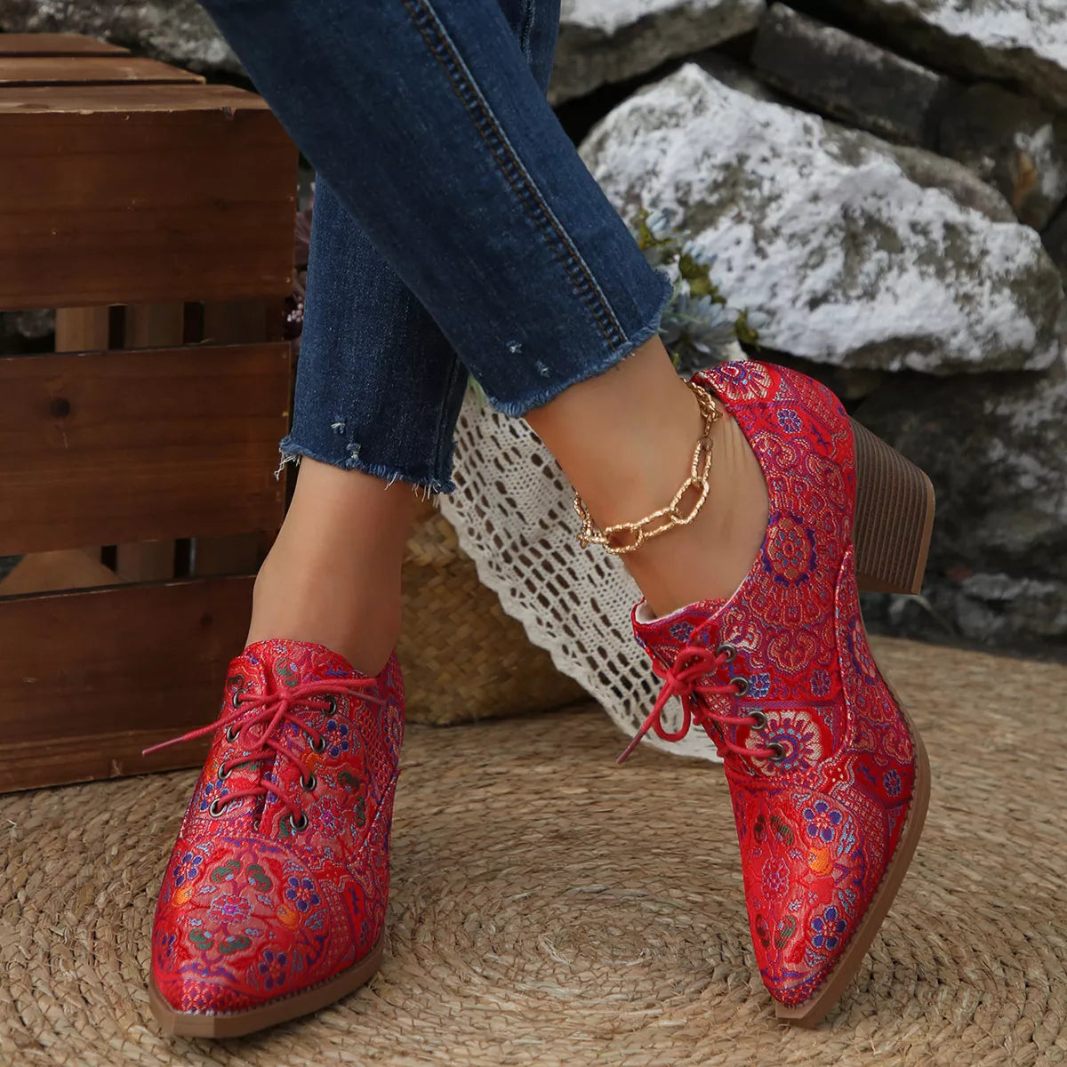 Women's Point Toe Block Heel Ankle Boots – PU Leather Mid Heel