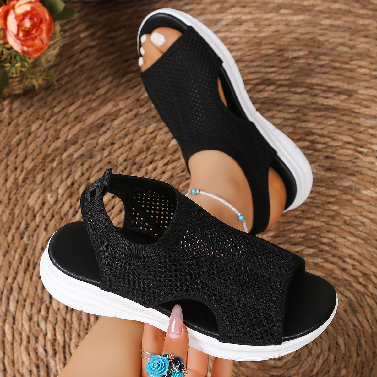 Women's Breathable Mesh Open Toe Sandals | Mid Heel Dress Sandals