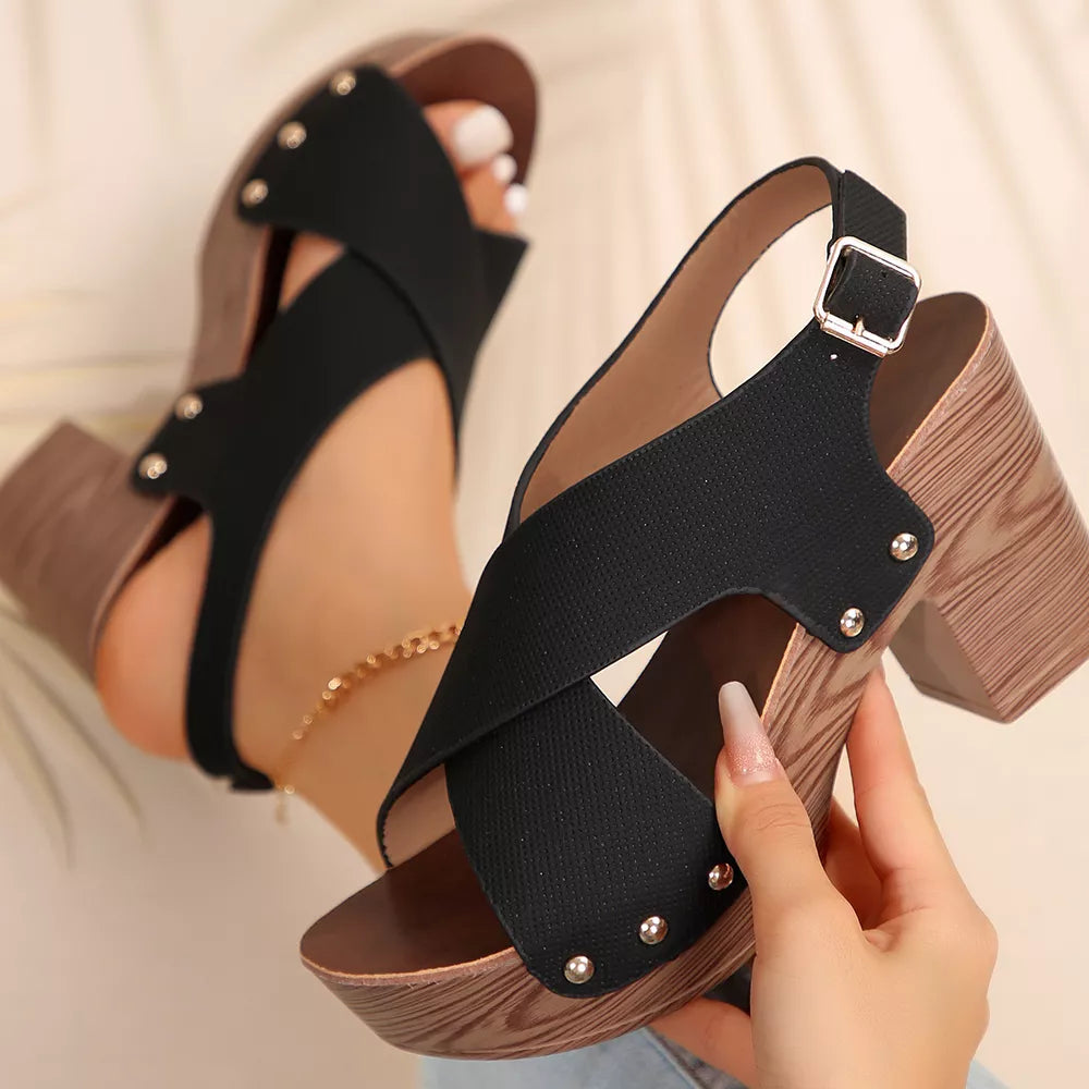 Women's Crisscross Block Heel Sandals – High Heel PU Leather