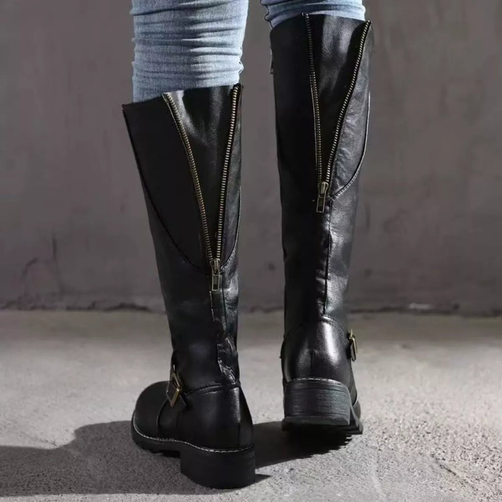 Women's Round Toe Block Heel Boots | PU Leather Low Heel Ankle Boots in 3 Colors EU 36-43