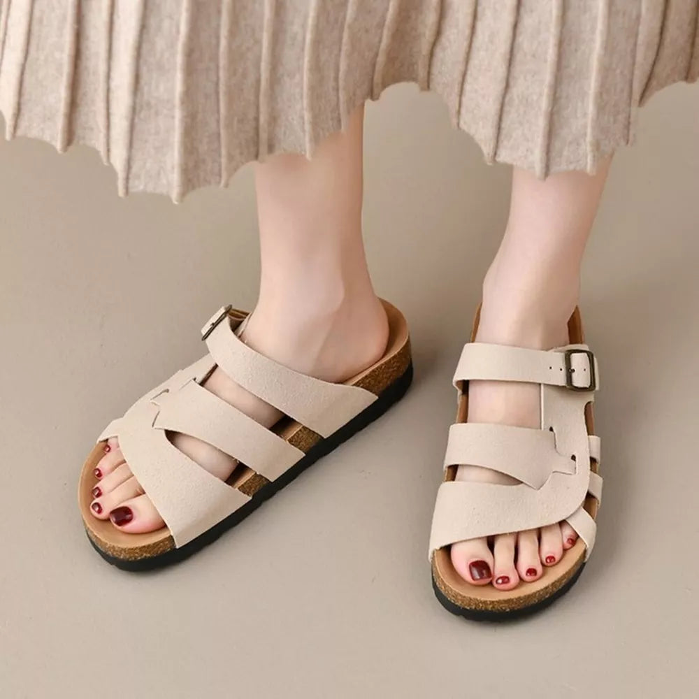 Women's Open Toe Low Heel Platform Sandals – Casual PU Leather