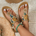 Women's Beaded Toe Post Sandals – Low Heel PU Leather | Gold & Silver