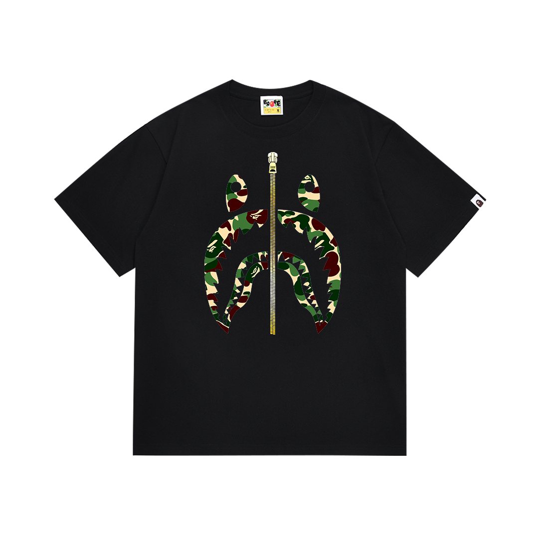 BAPE Green Camo Shark Zip Graphic T-Shirt ¡ª front