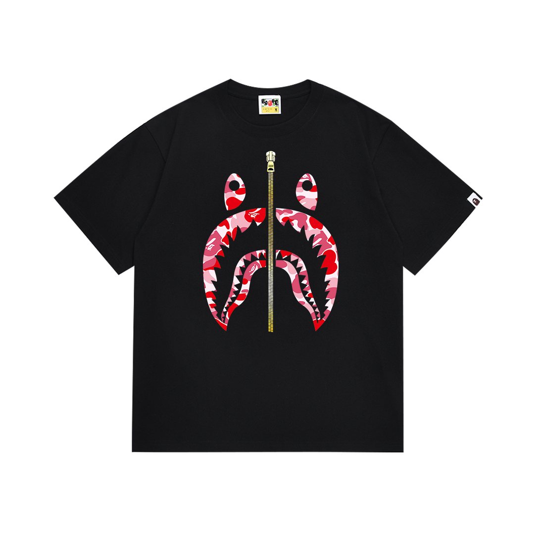 BAPE Shark Zip Graphic T-Shirt - Red/Pink Camo ¡ª front