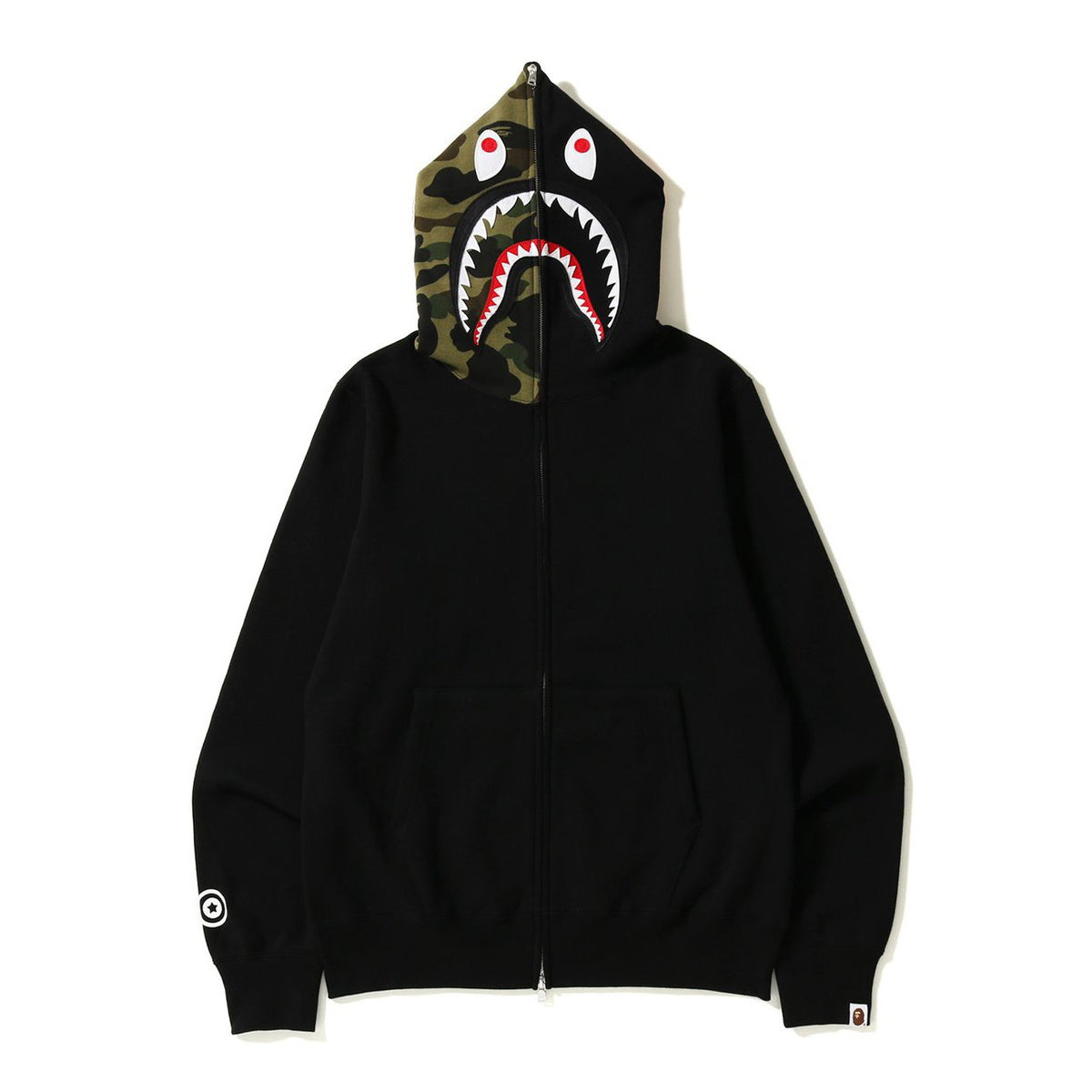 BAPE Black Camo Shark Face Zip Hoodie ¡ª front
