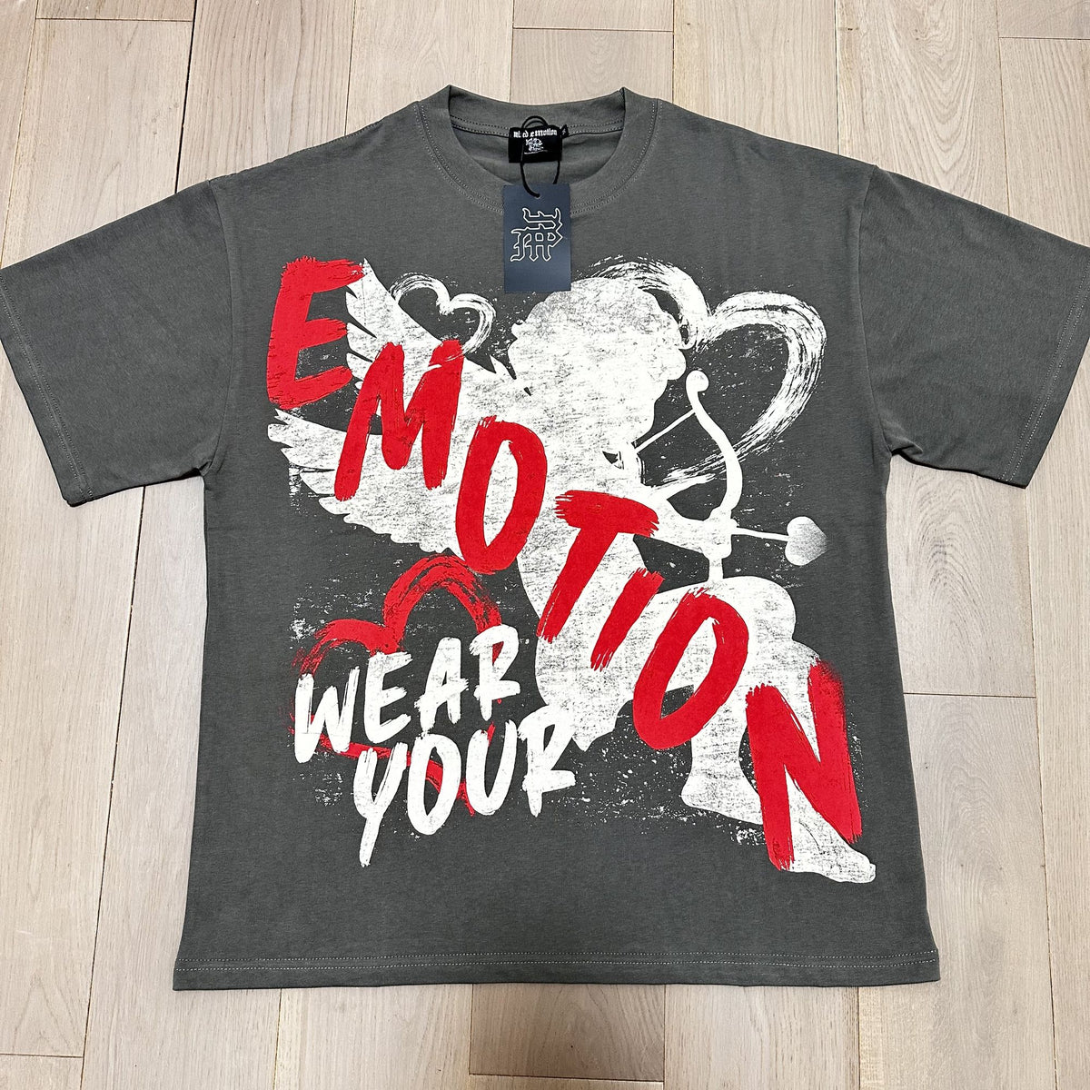 MIXED EMOTION Charcoal Gray Front & Back Graphic T-Shirt ¡ª hero