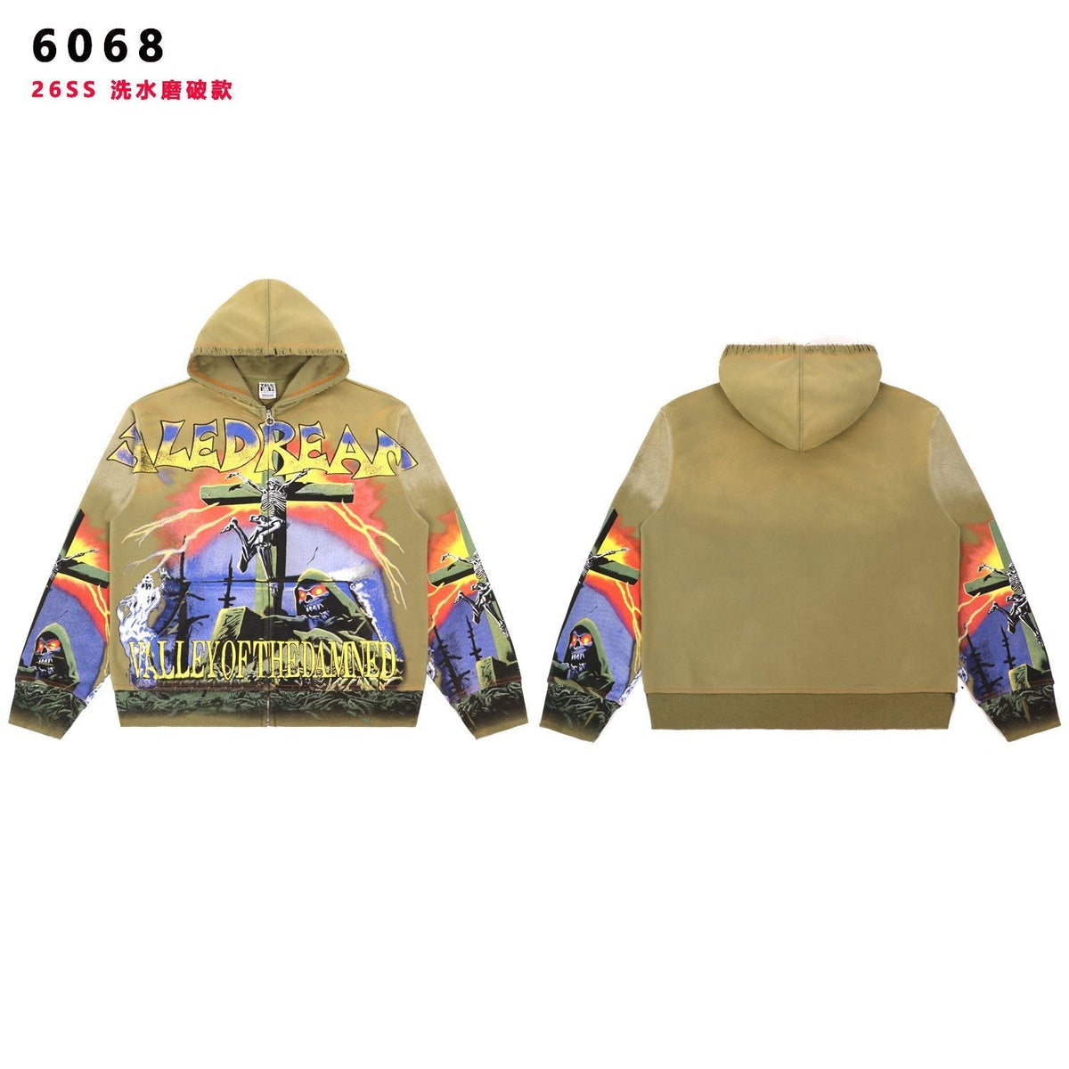 VALE USA Valley of the Damned Skeleton Graphic Zip Hoodie ¡ª front
