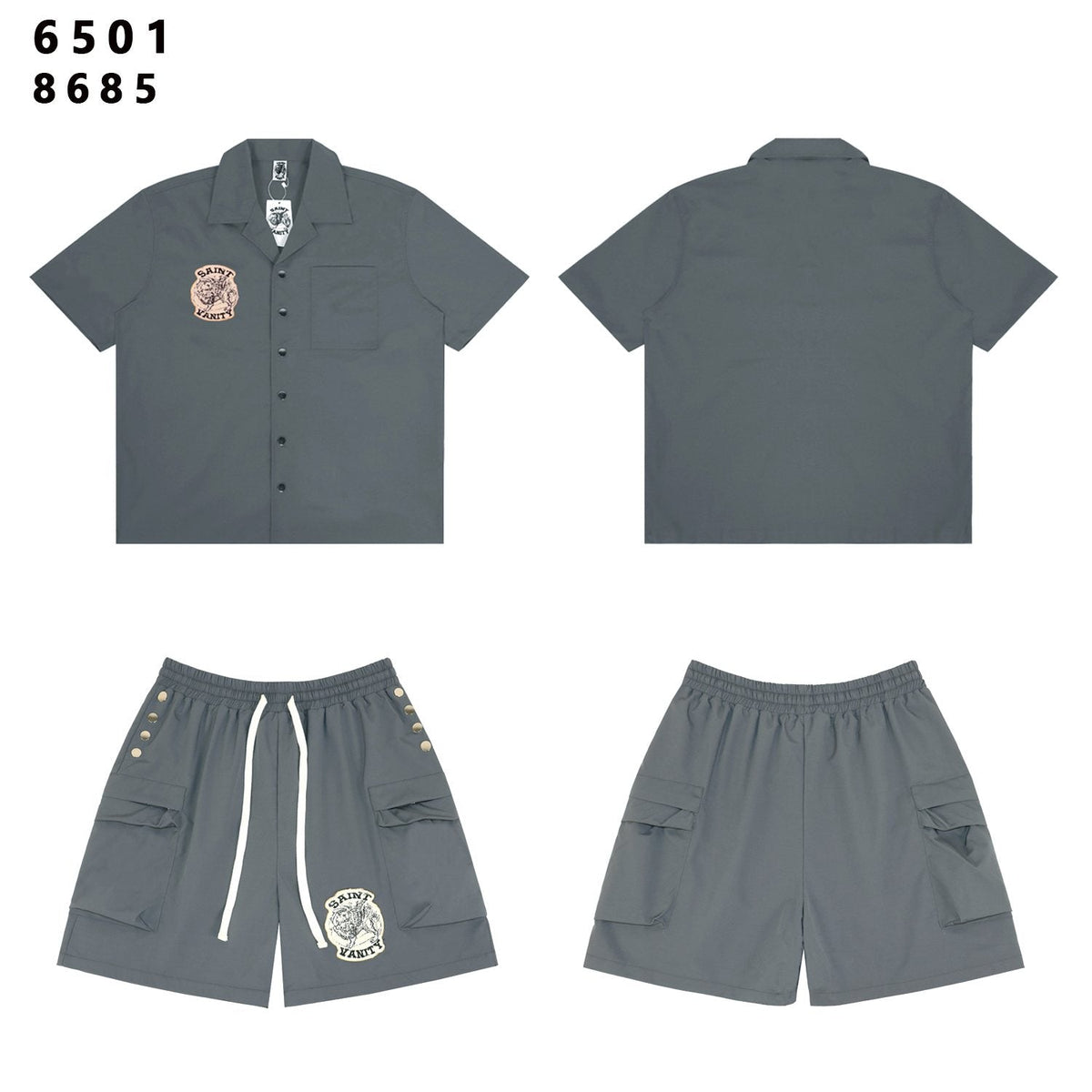 SAINT Tiger Patch Camp-Collar Shirt & Shorts Set ¡ª front