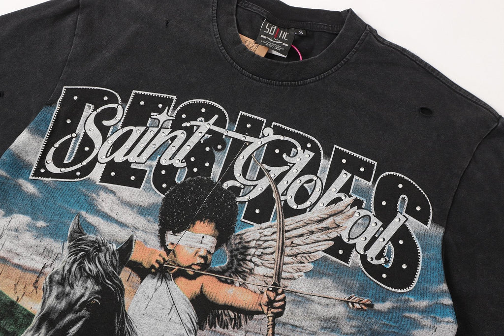 SAINT Rider & De Ores Graphic Washed Black T-Shirt ¡ª detail
