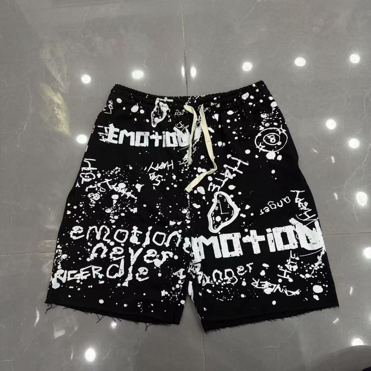 MIXED EMOTION Graffiti Paint Splatter Drawstring Shorts ¡ª front