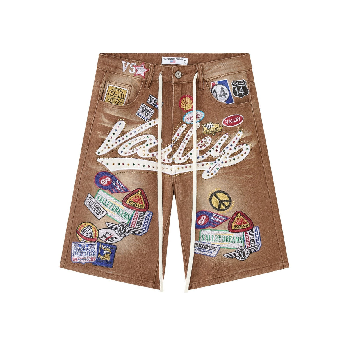 VALE 1980s Patch Rhinestone Denim Shorts ¡ª front
