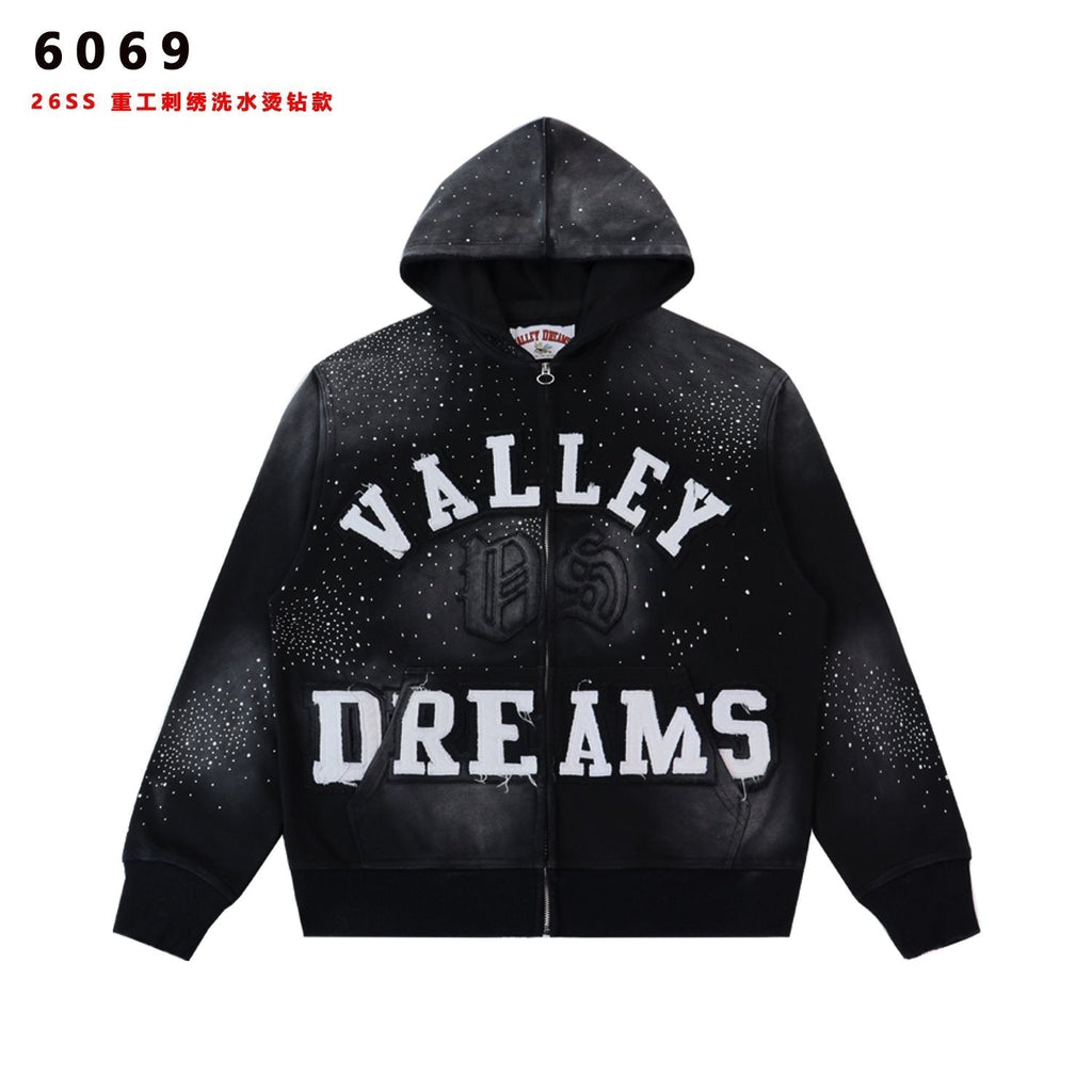 Valley Dreams Washed Rhinestone Zip Hoodie ¡ª front