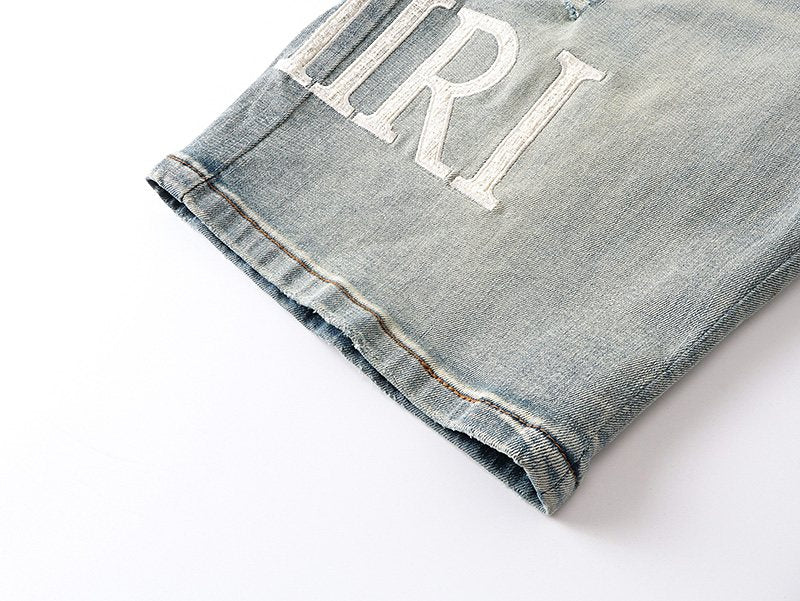 AMIRI Light Blue Distressed Denim Shorts ¡ª detail