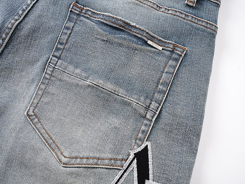 AMIRI Logo Graphic Light Blue Denim Shorts ¡ª detail