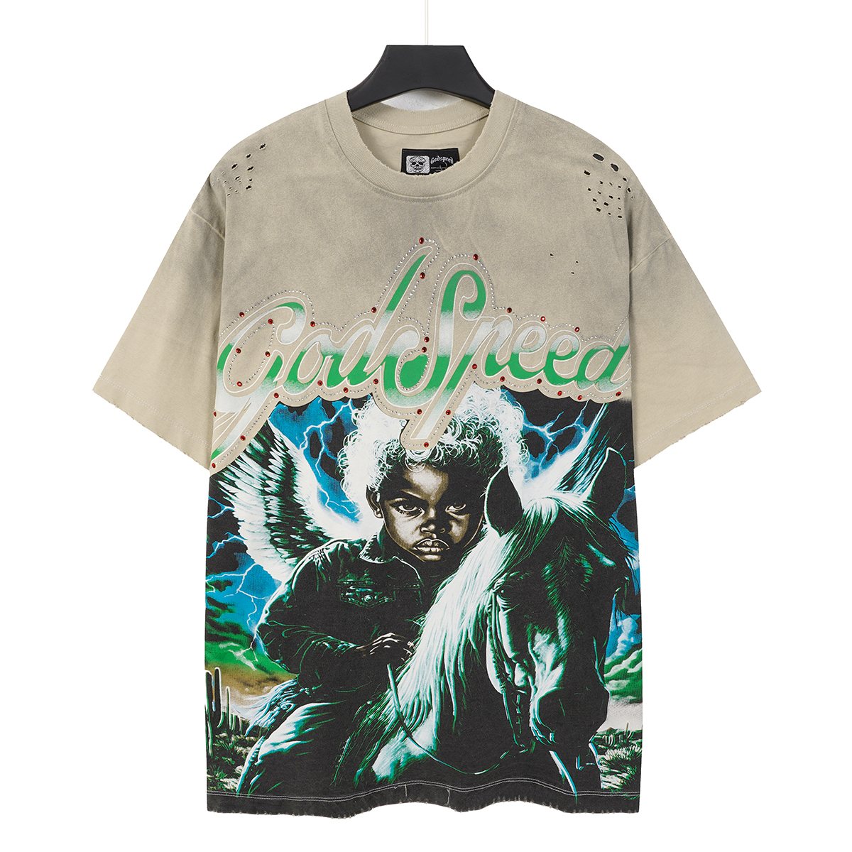 Godspeed Distressed Rhinestone Short-Sleeve Graphic T-Shirt ¡ª hero