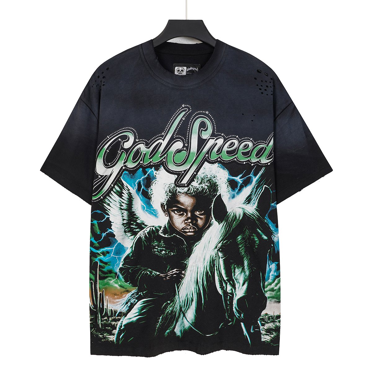 Godspeed Distressed Rhinestone Short-Sleeve Graphic T-Shirt ¡ª front