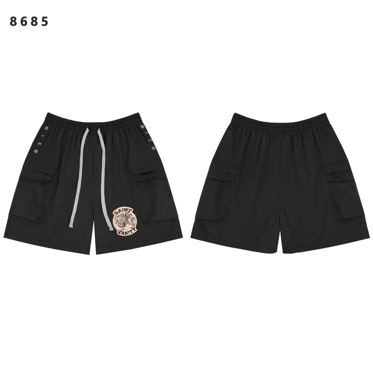 SAINT Vanity Embroidered Snap-Button Cargo Shorts ¡ª front