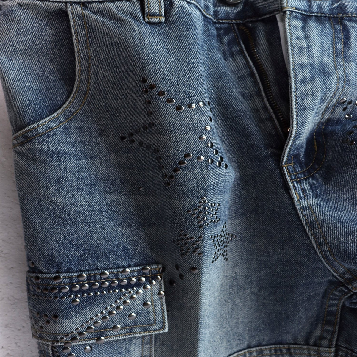 VALLEY Star Rhinestone Denim Cargo Shorts ¡ª detail