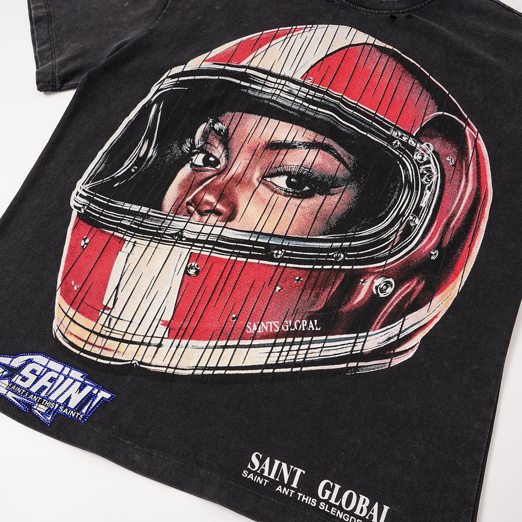 SAINT Washed Rhinestone Graphic T-Shirt ¡ª detail