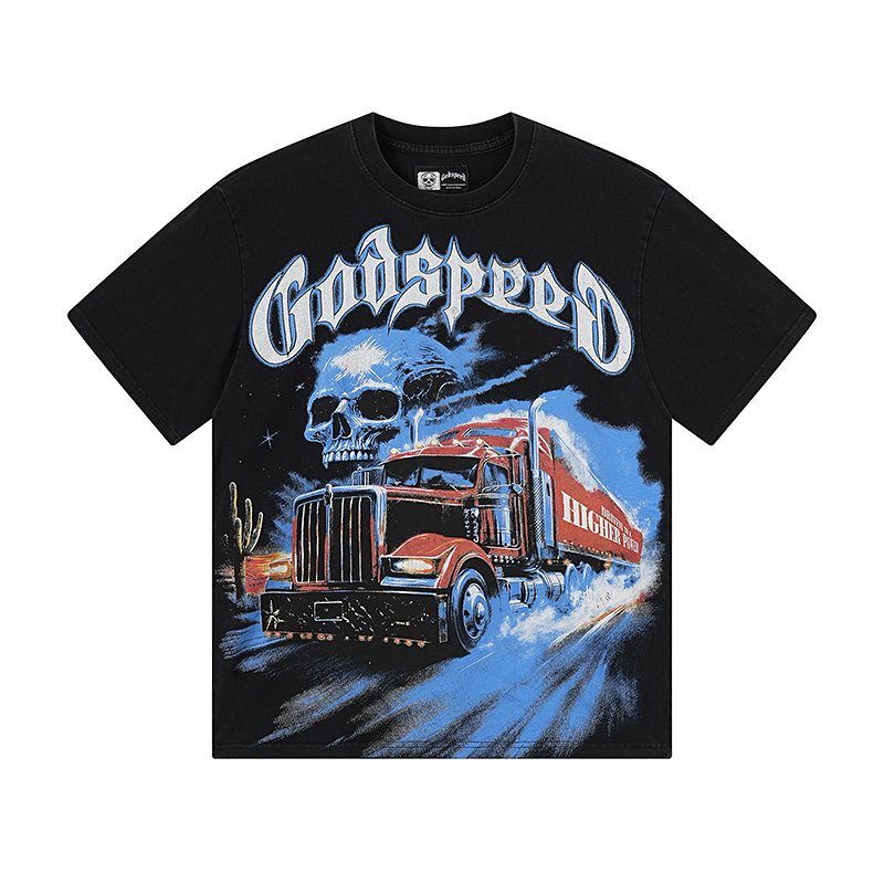 Godspeed Washed Black Truck Skull Graphic T-Shirt ¡ª front