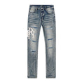 AMIRI Light Blue Distressed Appliqu¨¦ Jeans ¡ª front