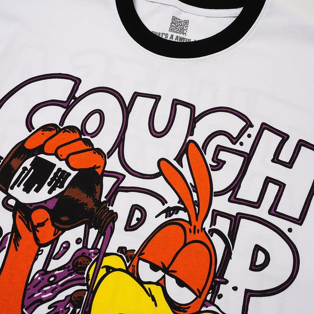 THAT'S A AWFUL LOT OF COUGH SYRUP Cartoon Ringer T-Shirt ¡ª detail