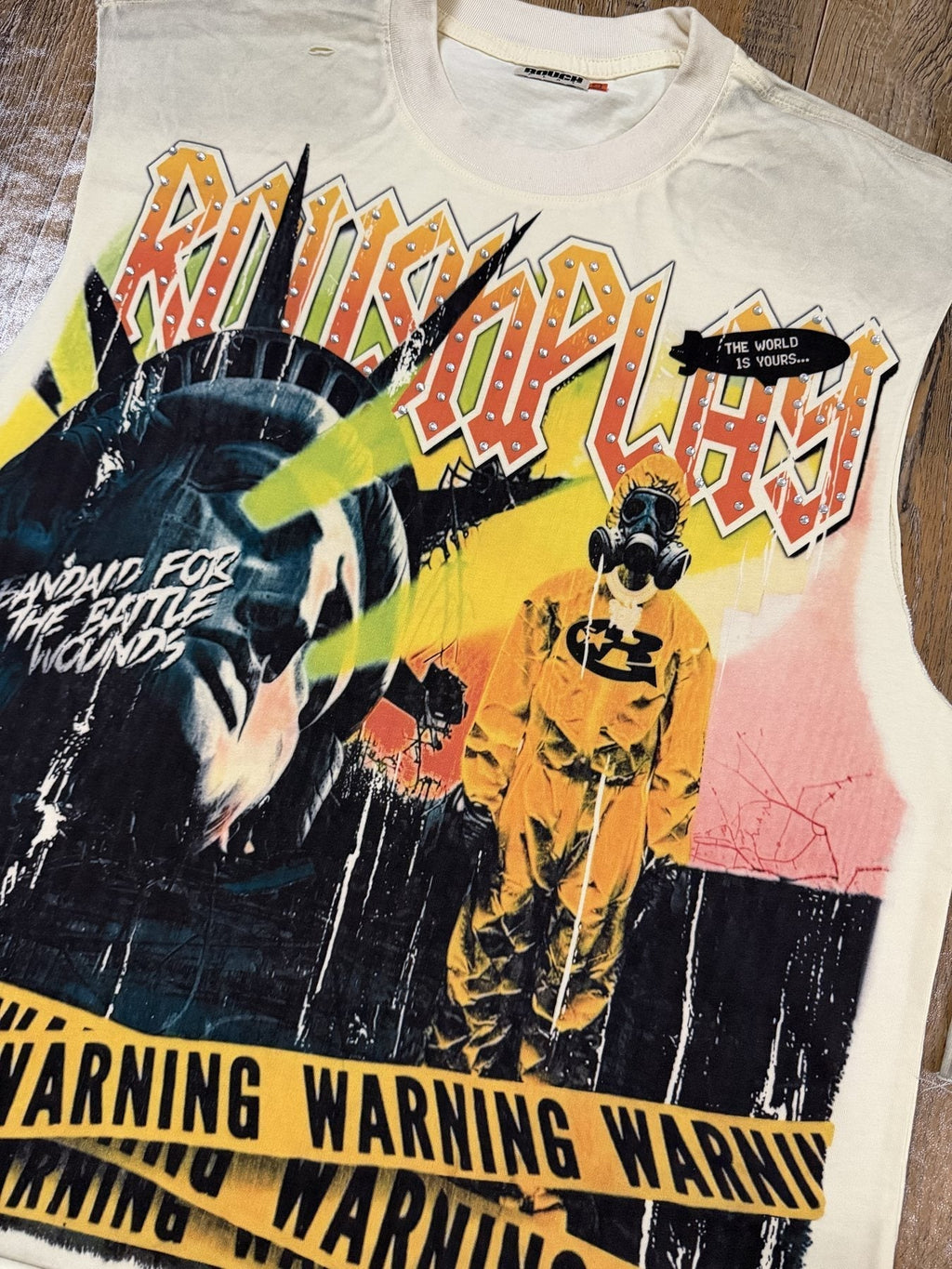 Rough Play Warning Globe Graphic Sleeveless T-Shirt ¡ª detail