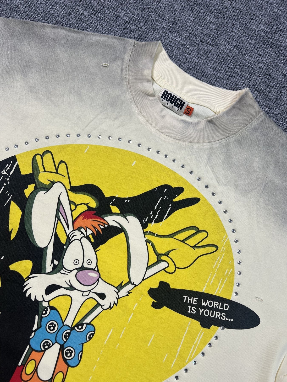 Rough Play Rhinestone Graphic T-Shirt - Cream ¡ª neck_label