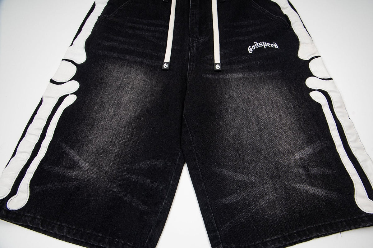 Godspeed Bone Applique Denim Shorts ¡ª detail