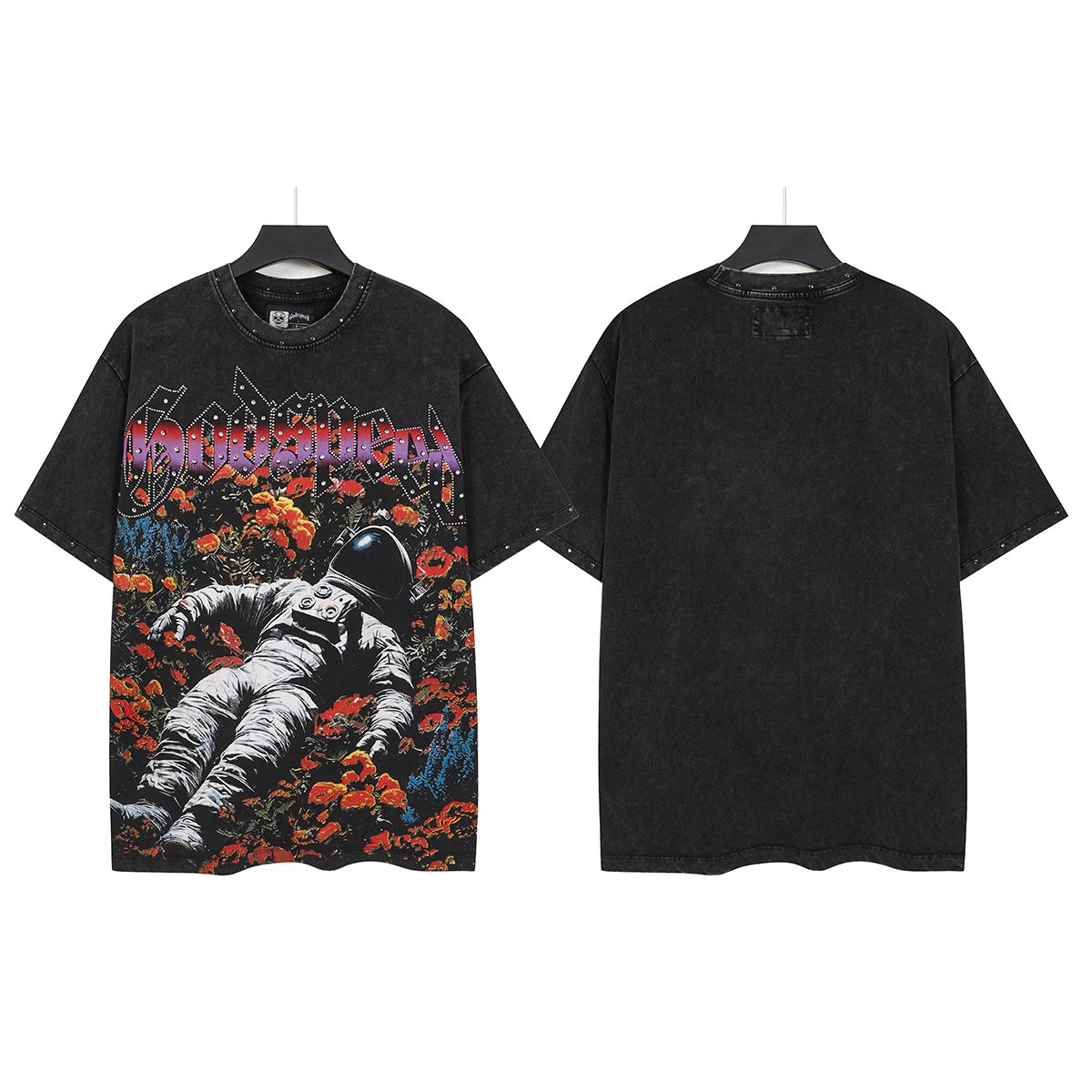 Godspeed Astronaut Flowers Studded Short-Sleeve T-Shirt ¡ª front