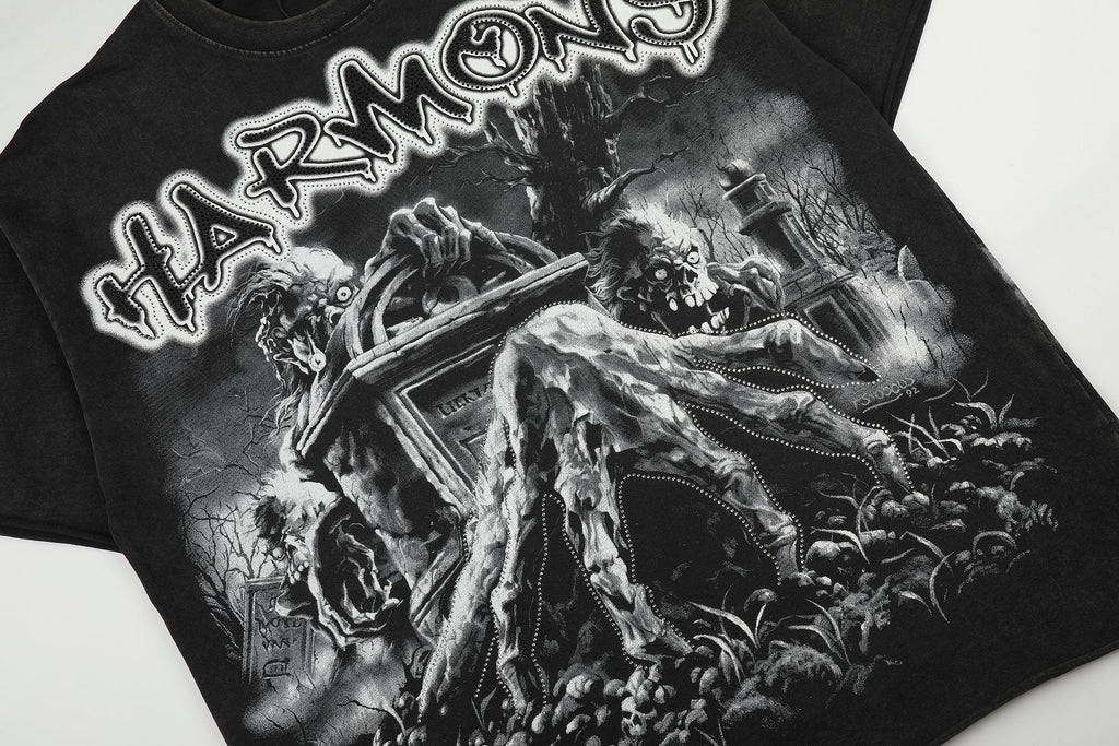 HARMONY Washed Black Rhinestone Graphic T-Shirt ¡ª detail